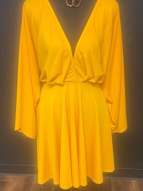 Women's Yellow Deep V-Neck Flowy Dress